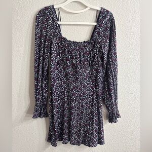 Blue Rain Navy and Pink Smocked Floral Mini Dress Woman Small